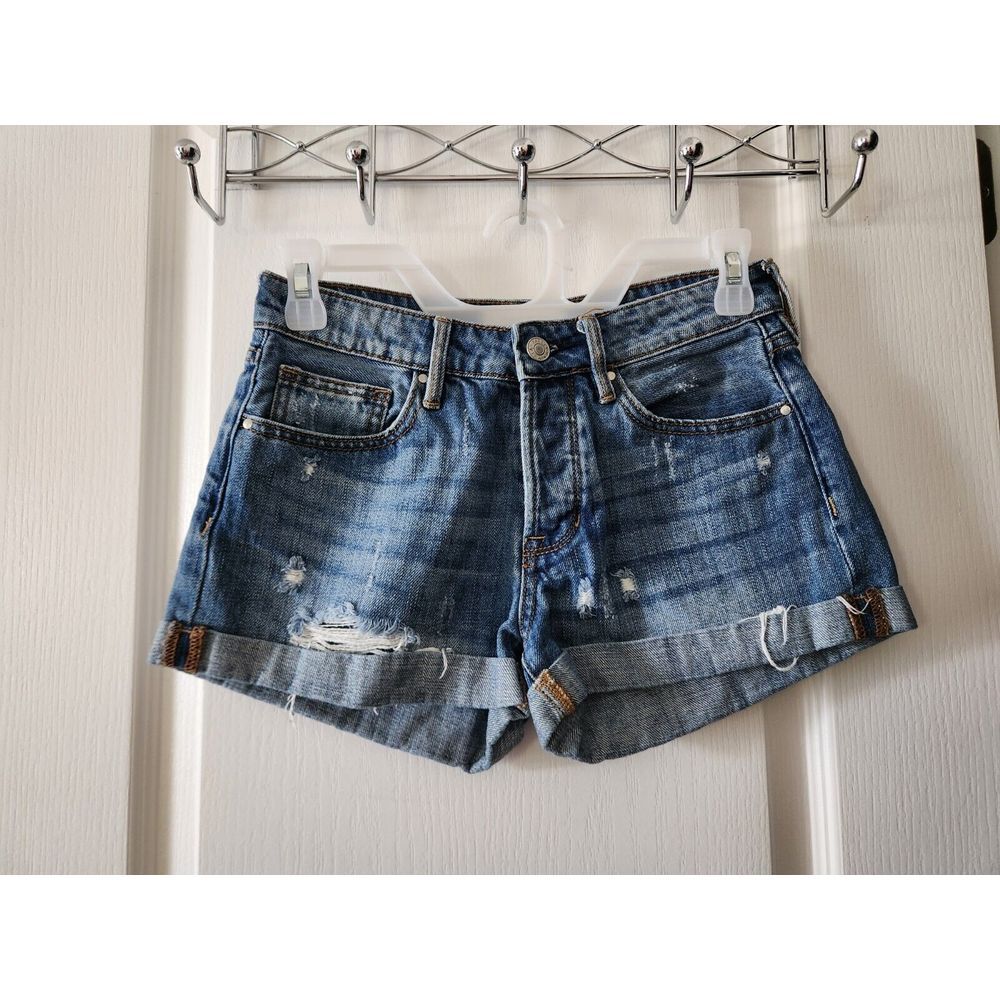 Pacsun Women's Distressed Girlfriend Shorts‎  Blue Denim Cotton Size 23